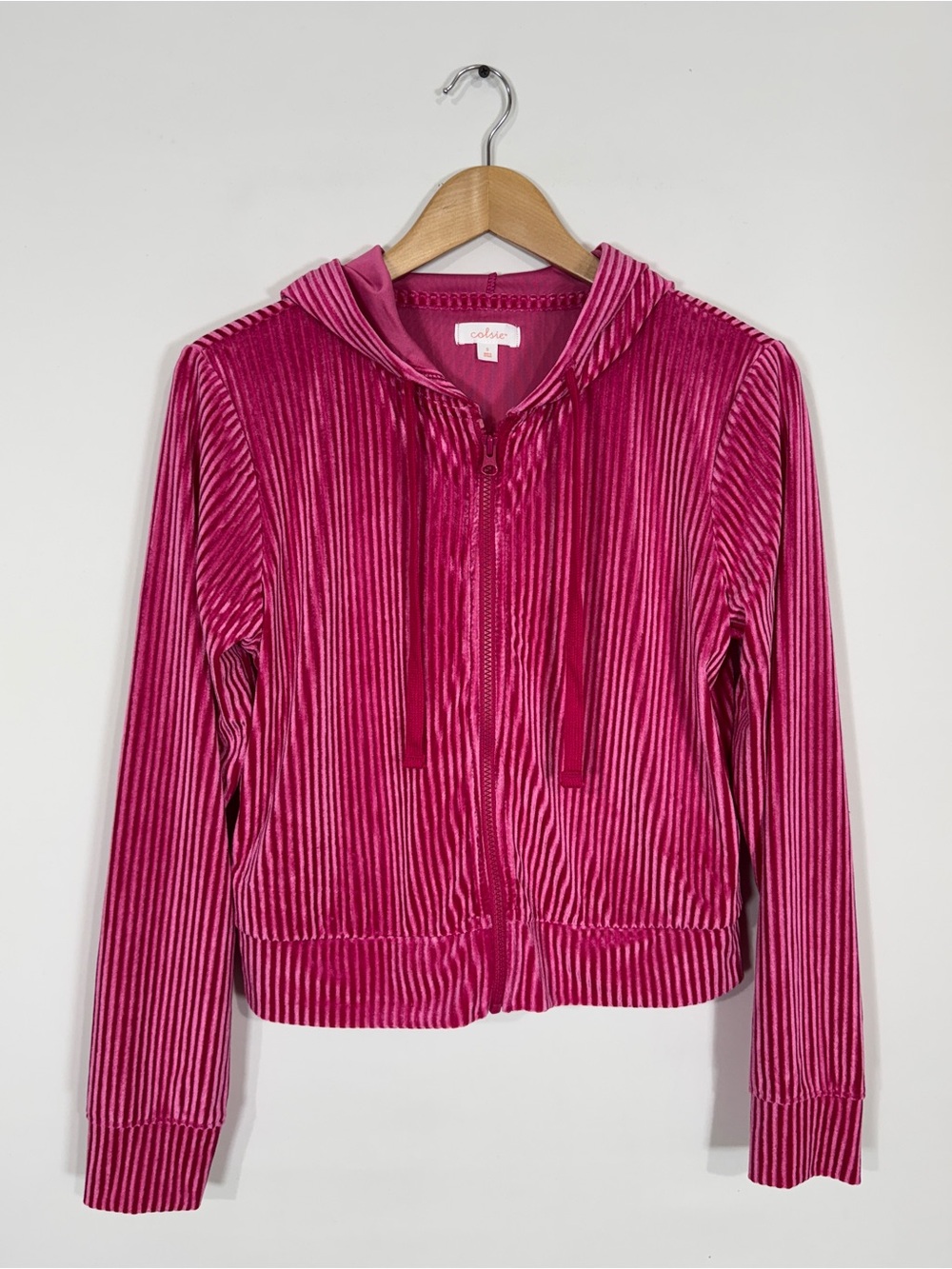 WSW19 {Colsie} Pink Ribbed Long Sleeve Full Zipper Pajamas Hoodie Sweatshirt